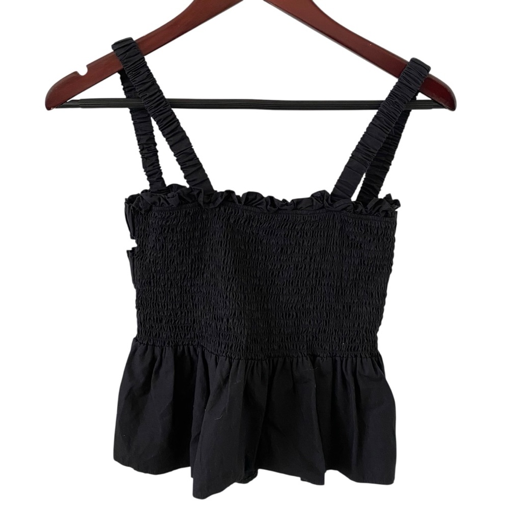 Topshop Black Smocked Ruffle Crop Top Women’s Size Small